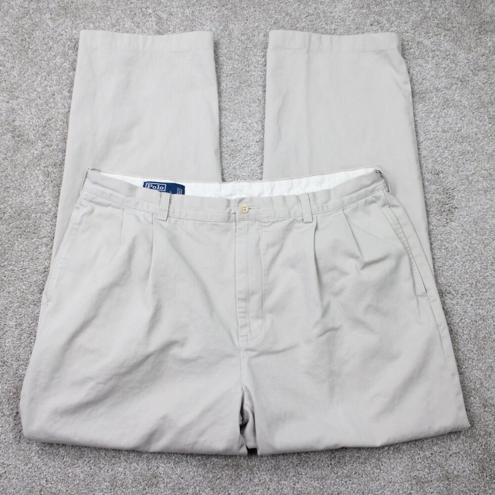 Polo Ralph Lauren Hammond Pants Mens 38x32 Beige Pleated Chino Straight Leg‎